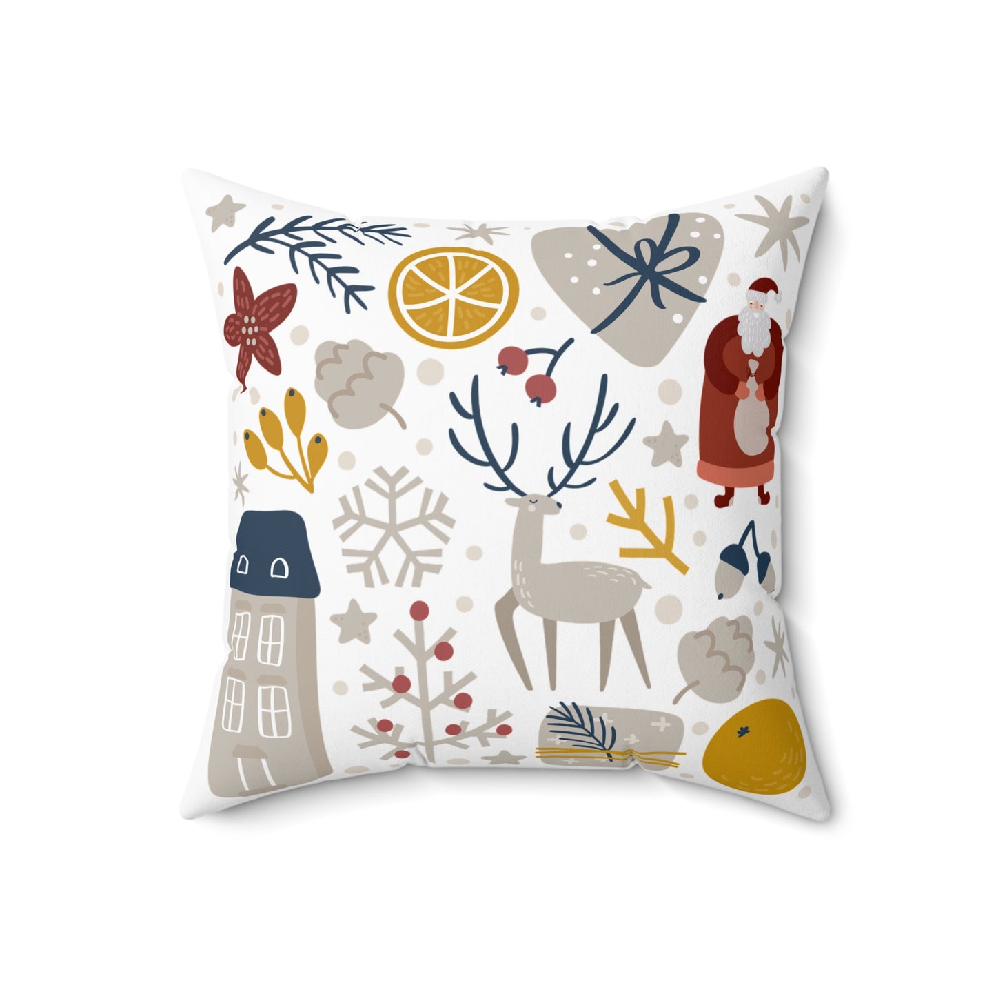 Festive Holiday Decorative Pillow with Santa and Reindeer