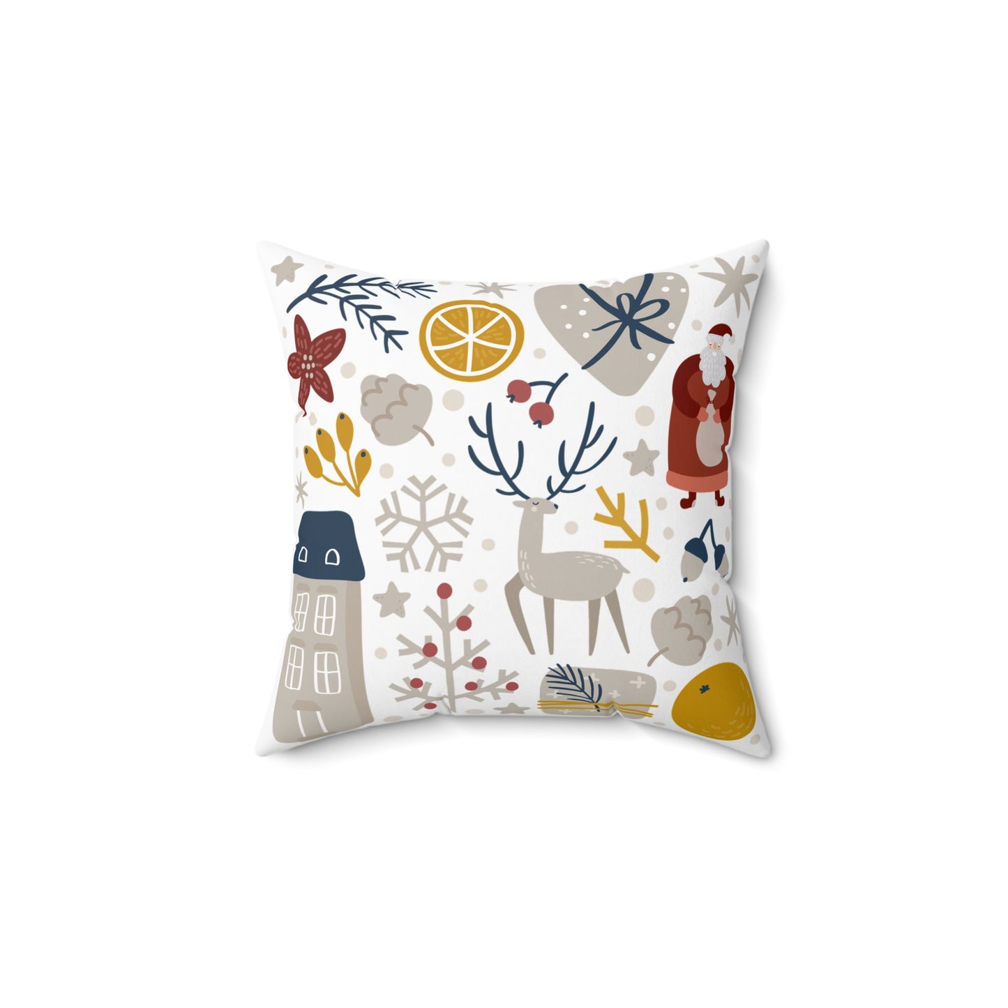 Festive Holiday Decorative Pillow with Santa and Reindeer