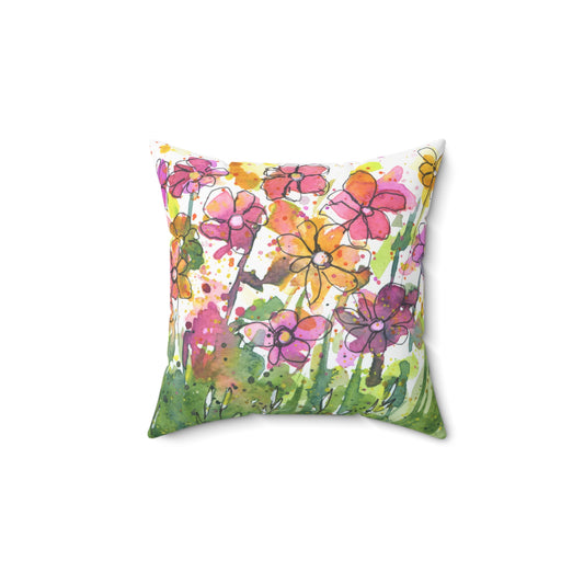 Colorful Floral Watercolor Pillow - Vibrant Spring Decor