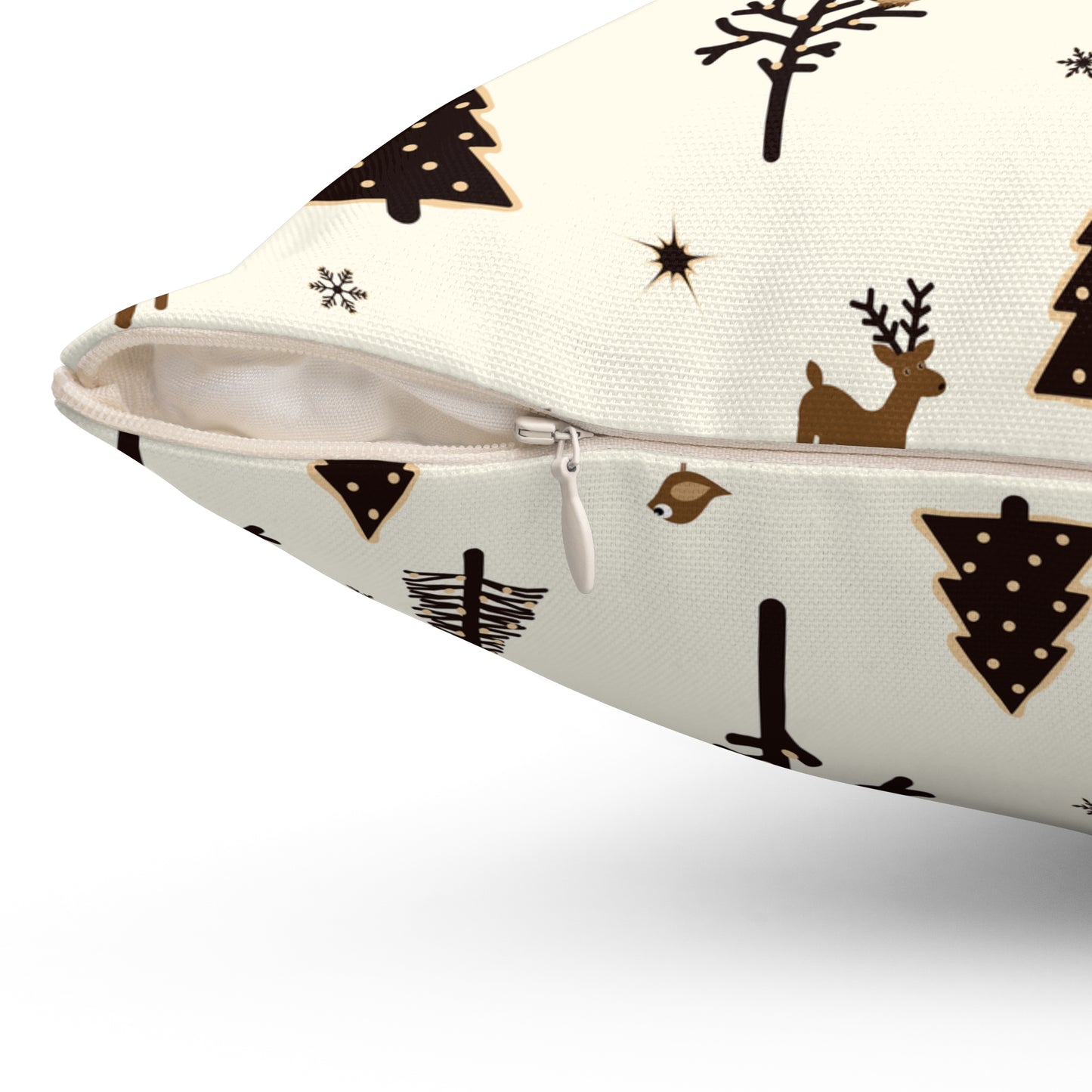 Cozy Holiday Square Pillow with Reindeer and Trees Design