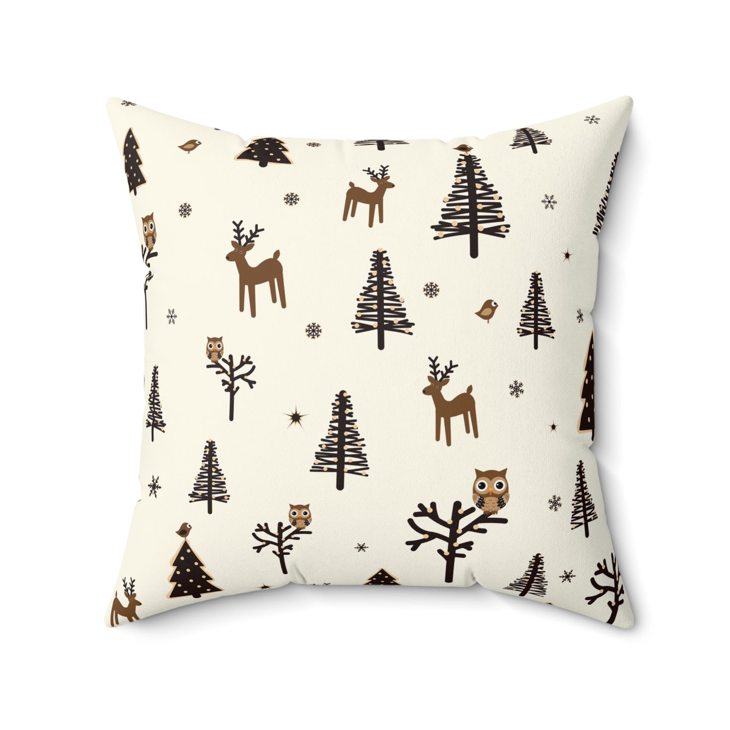 Cozy Holiday Square Pillow with Reindeer and Trees Design