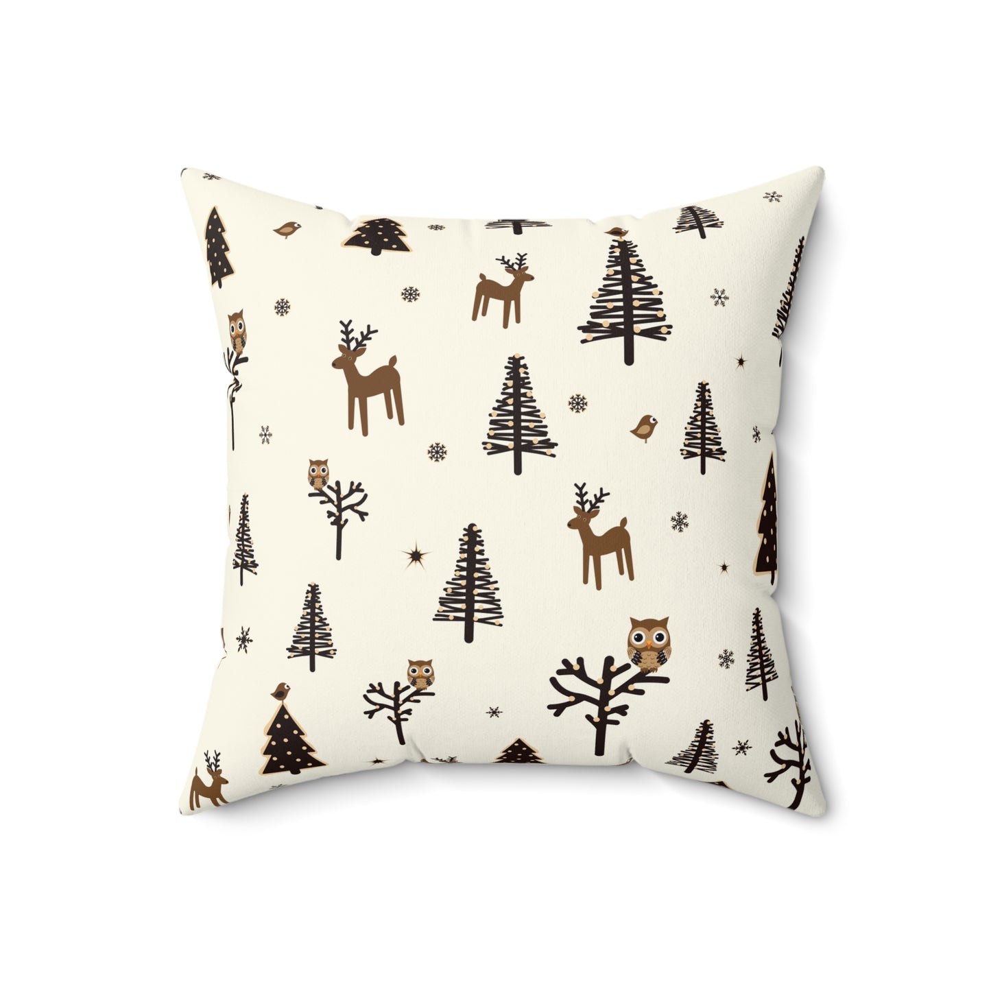 Cozy Holiday Square Pillow with Reindeer and Trees Design