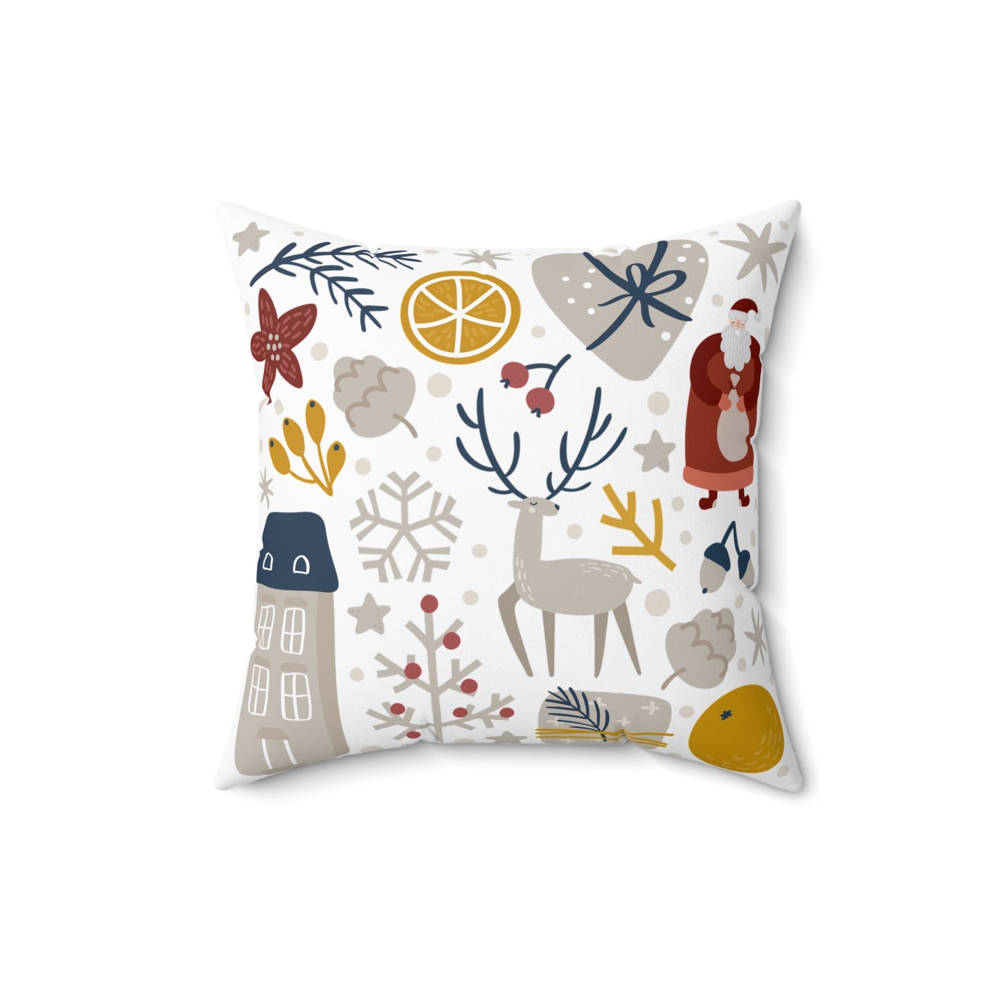 Festive Holiday Decorative Pillow with Santa and Reindeer