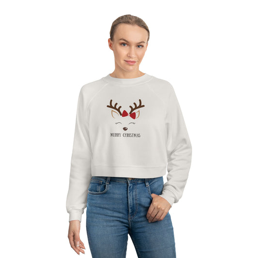 Merry Christmas Women's Cropped Fleece Pullover - Festive Holiday Sweatshirt