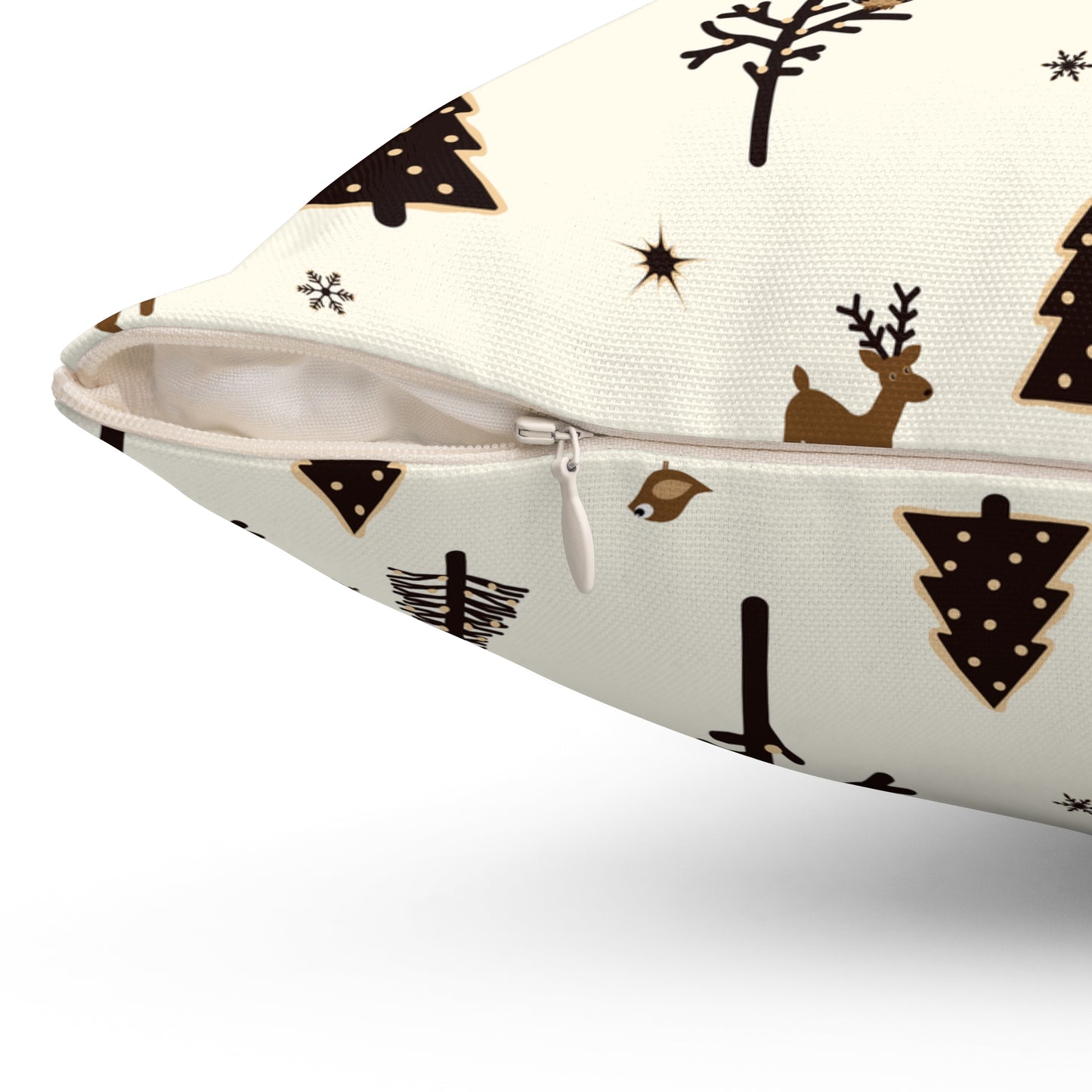 Cozy Holiday Square Pillow with Reindeer and Trees Design