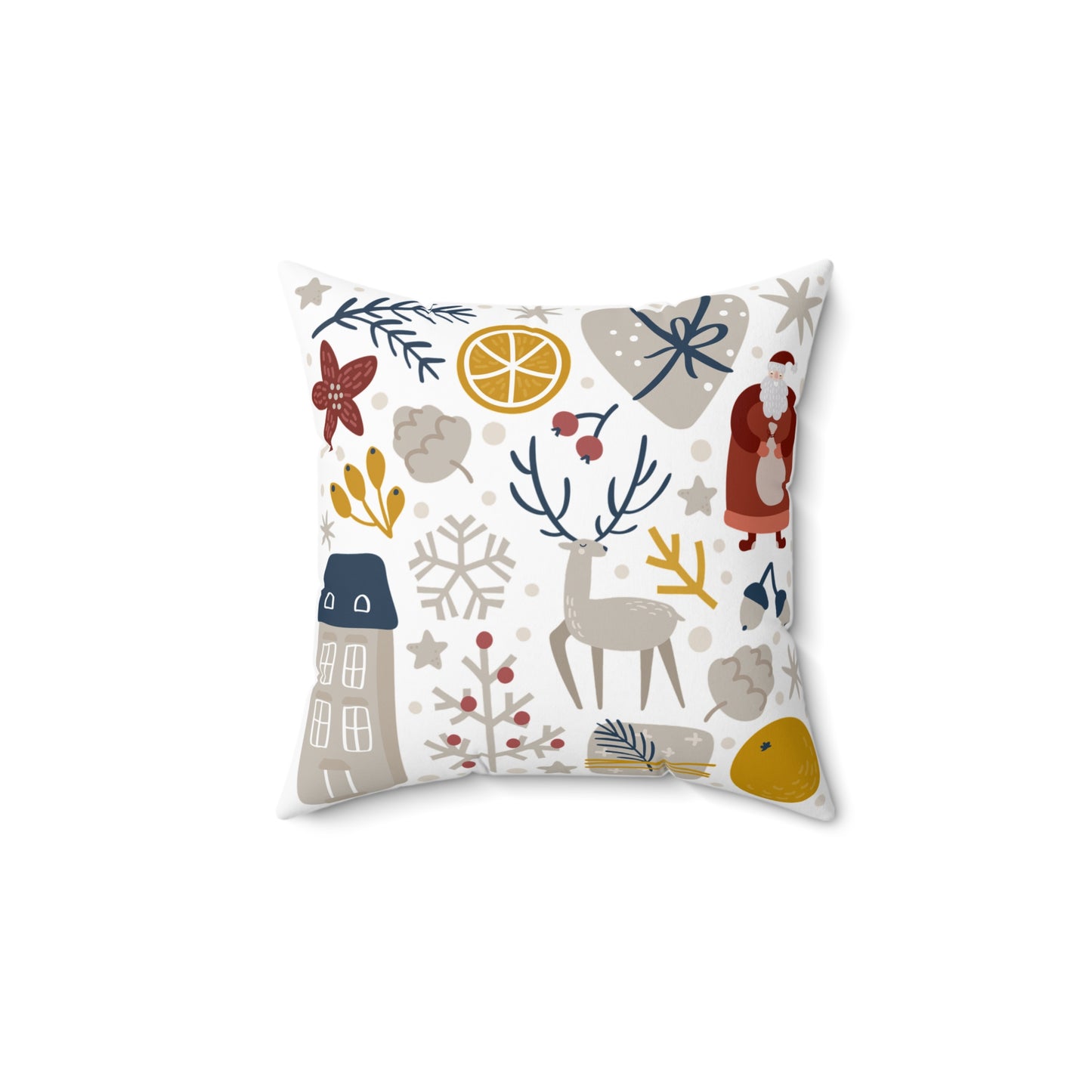 Festive Holiday Decorative Pillow with Santa and Reindeer