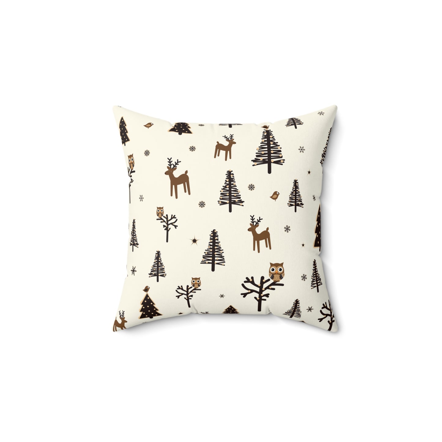 Cozy Holiday Square Pillow with Reindeer and Trees Design