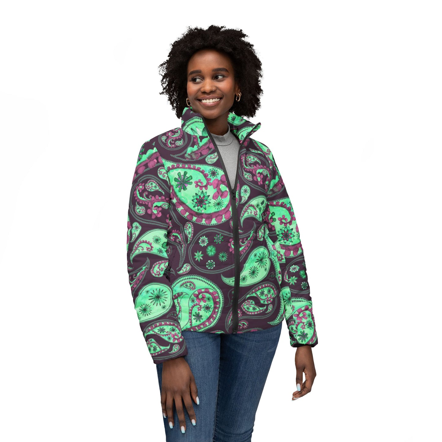 Vibrant Paisley Women’s Puffer Jacket - Stylish Warmth for Every Occasion