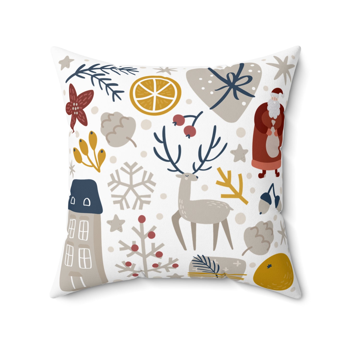 Festive Holiday Decorative Pillow with Santa and Reindeer